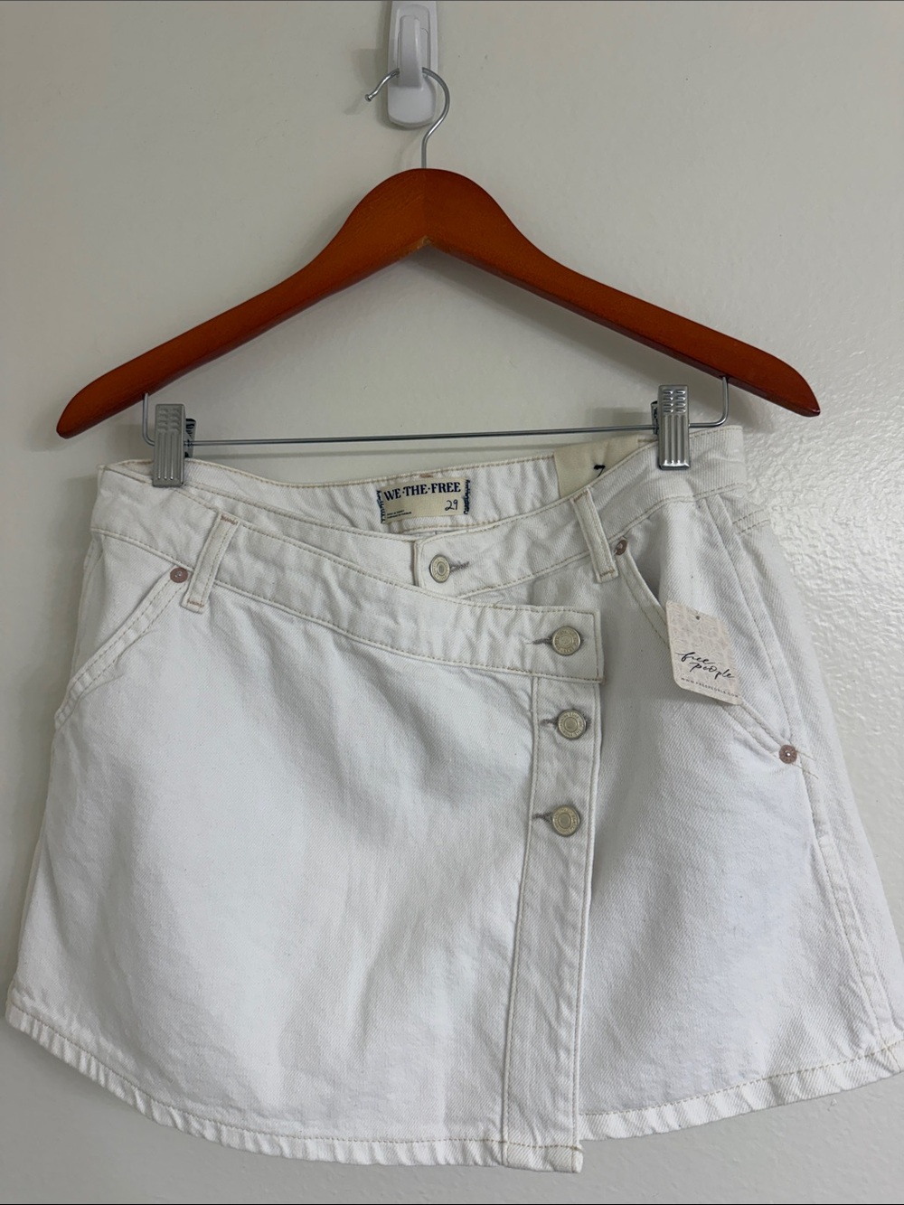 We The Free White Denim Wrap-Style Skort -Free People